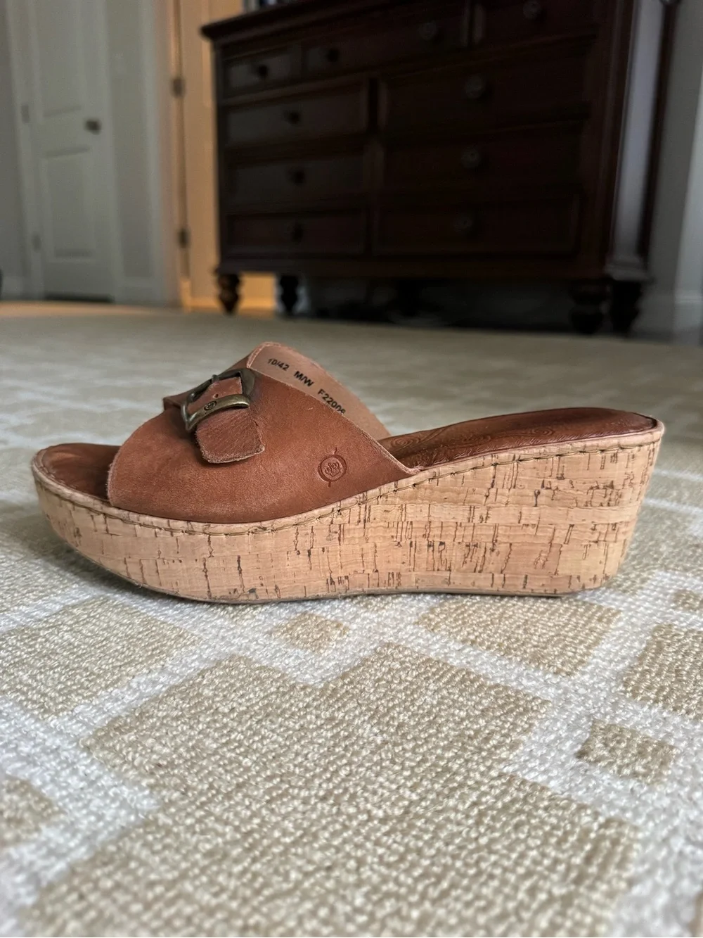 Børn Leather Cork Wedge Slide Sandals Brown Buckle Comfort Shoes Women’s 10